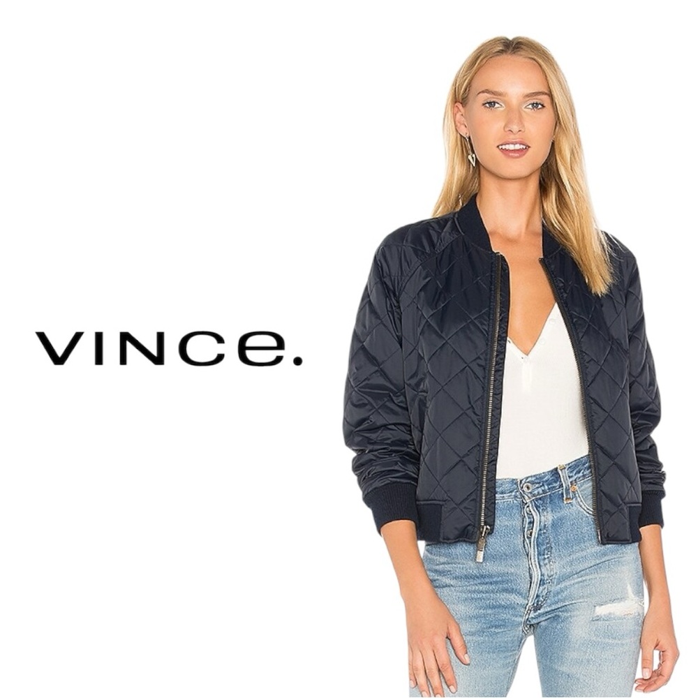 𝗩𝗜𝗡𝗖𝗘 Coastal Blue Quilted Bomber Jacket - Size Medium, Retail $485